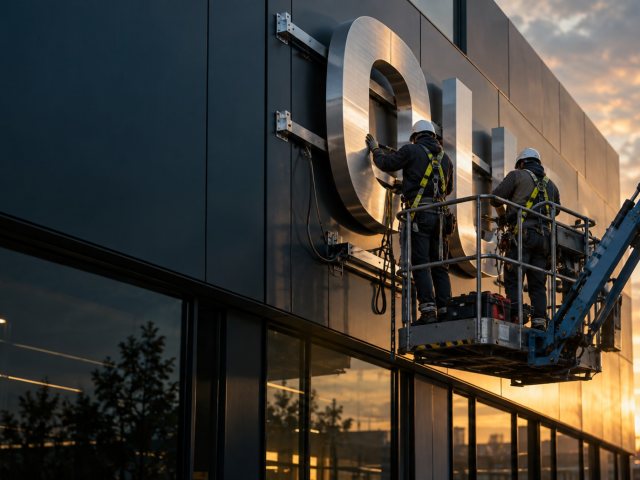 Cephe harf montajı — sepetli platformla montaj